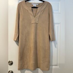 GRETCHEN SCOTT DESIGNS FAUX SUEDE TAN SHIFT DRESS, SMALL
